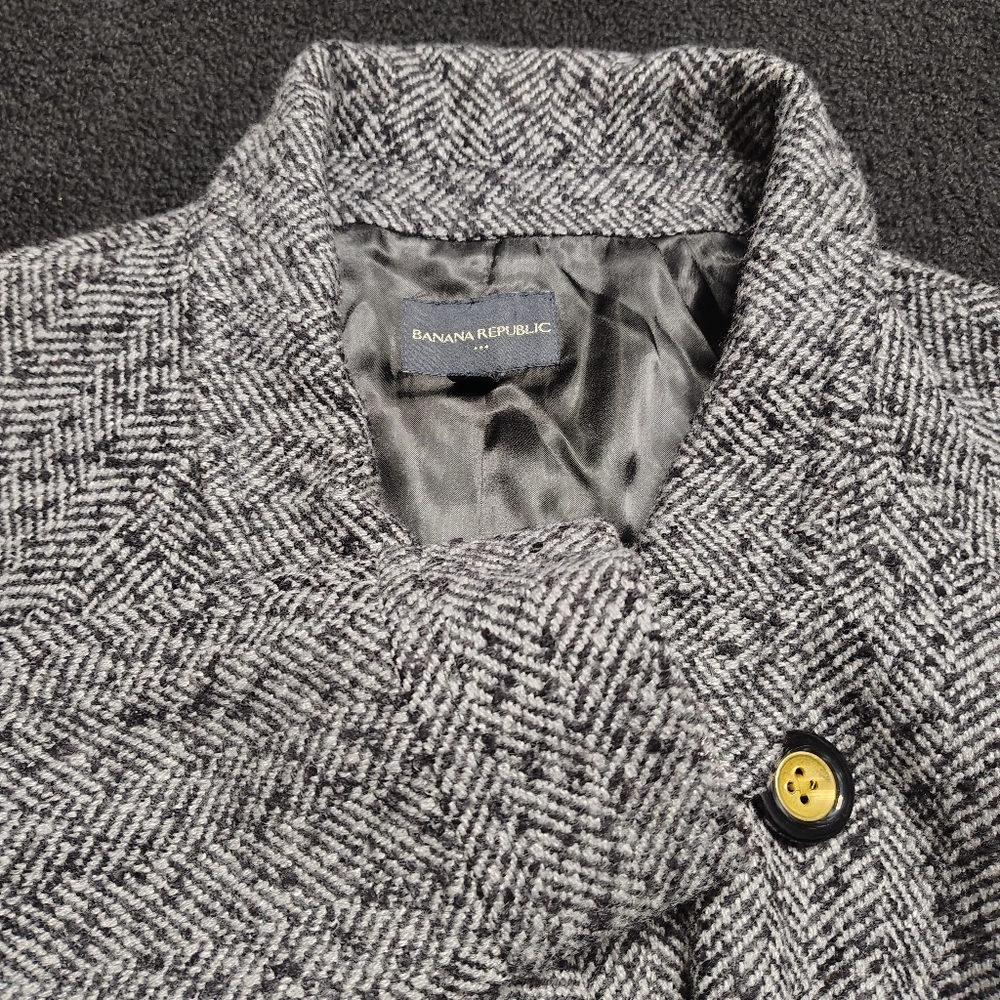 Banana Republic Factory Black Gray Herringbone Tweed Jacket Blazer Women's Large